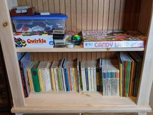 lot 120 image: Kids Books and Toys - Qwirkle, Candy Land, Decks of Cards, Poker Chips, Laura Ingalls Wilder, Judy Blume, Highlights Puzzlemania, Encyclopedia Brown, and more