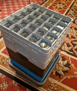 lot 452 image: Customizable 25 Compartment Glass Racks w Lot of Glasses