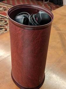 lot 531 image: Trash Can and Several Alarm Clocks