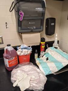 lot 197 image: Cleaning Lot enMotion Hand Towel Station, Cleaning Towels, EcoLab Dispenser w Liquid, & More
