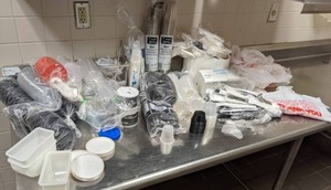 lot 198 image: Take Out Lot Cups, Condiment Containers, Lids, Napkins, Pre-Rolled Utensils, Thank You Bags, & More