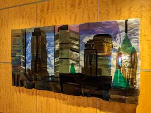 lot 47 image: Painted Glass Minneapolis Skyline City Building Art