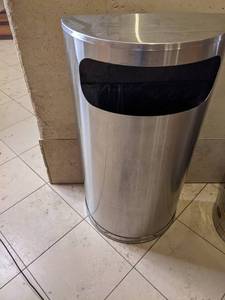 lot 60 image: Silver Metal Trash Can, Flat Back, Open Front