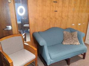 lot 776 image: Classic Loveseat, Side Chair and Long Mirror