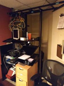lot 950 image: Stand Up Desk, Monitor, Filing Cabinet, Computer Chair & More