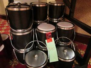 lot 340 image: (Lot of 18) Silver and Black Ice Buckets