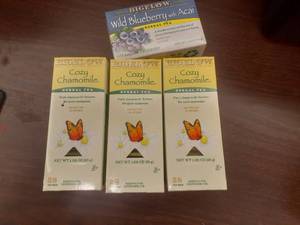lot 665 image: Collection of Bigelow Herbal Tea Bags - Cozy Chamomile and Wild Blueberry Acai