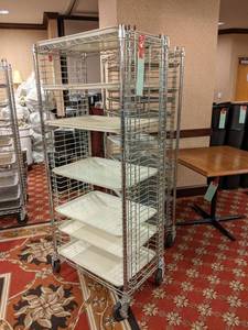 lot 350 image: Rolling Freezer Racks with Pans and Temperature Gauge