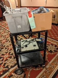 lot 638 image: Metal Utility Cart with Two Containers of Wiring & Cables