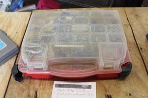 lot 32 image: Plastic Storage Organizer Suitcase  with Rivets, Screws, Nuts, Washers, Bolts and more