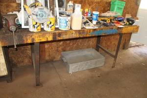 lot 180 image: Tool Bench with Wood Top, Metal Frame