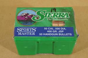 lot 79 image: 19 Sierra 50 Cal .500 Dia 400 Gr JSP Bullets