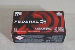 lot 117 image: 50 Federal American Eagle .22 LR Suppressor 45 Gr Solid Ammo