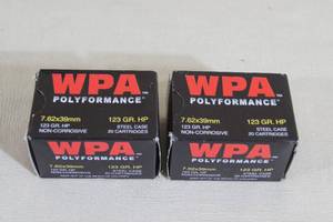 lot 125 image: 40 WPA Polyformance 7.62 x 39mm 123 Gr HP Steel Case Ammo
