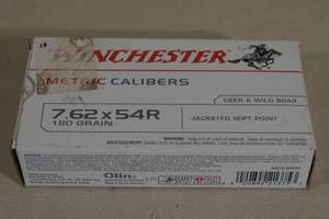 lot 132 image: 20 Winchester 7.62 x 54R 180 Gr JSP Ammo