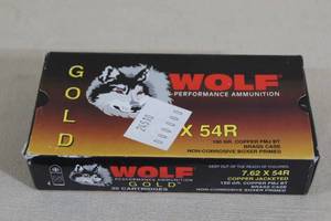 lot 133 image: 20 Wolf Gold 7.62 x 54R 150 Gr Copper FMJ BT Ammo