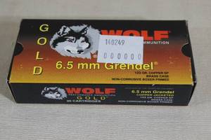 lot 136 image: 20 Wolf Gold 6.5mm Grendel 123 Gr Copper SP Ammo