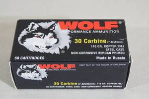 lot 138 image: 50 Wolf 30 Carbine 110 Gr Copper FMJ Steel Case Ammo