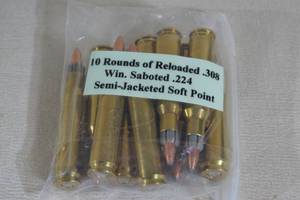 lot 139 image: 10 Rounds Reloaded .308 Win Saboted .224 Semi Jacketed SP Ammo