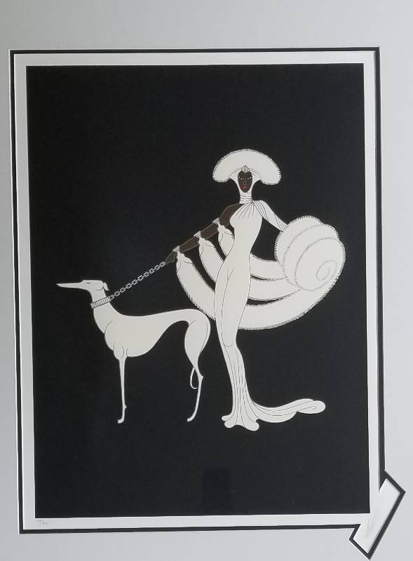 1982 Erte Ebony and White Framed Serigraph, Signed and Numbered