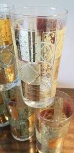 lot 52 image: Vintage MCM Gold and Moss Hiball Tumblers Glasses