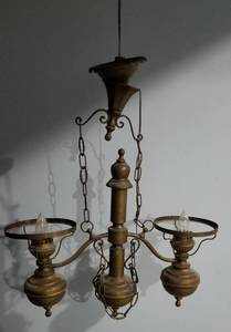 lot 63 image: Antique Brass Faux Converted Oil Chandelier