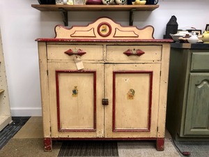 Primitive Antique Farmhouse Painted Wood Cabinet