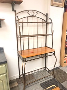 Large BrassMetal Wood Top Bakers Rack