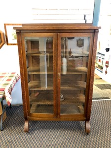 Antique Quartersawn Oak Rolling Display Cabinet