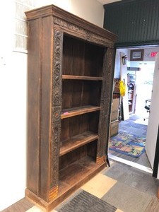 Large Vintage Ornately Carved Wood Bookcase