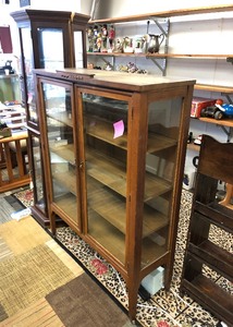 Nice Vintage 1920s-30s Glass Front Wooden Bookcase or Display Cabinet