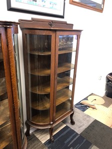 Antique Quartersawn Oak Curved Glass China Cabinet