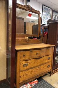 Ornate Antique Oak Dresser wMirror