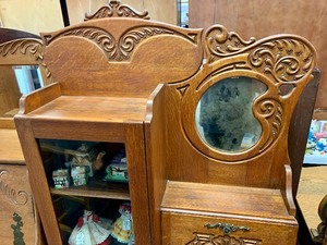Excellent Antique Oak Gentlemans Dresser wCabinet &amp Mirror