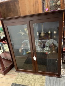 Vintage Glass Front Wood Cabinet