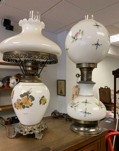 2 Vintage Hurricane Glass Table Lamps