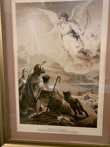 Framed Antique Biblical Lithograph - the Glad Tidings