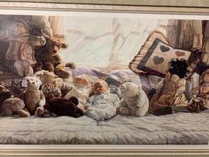 Framed Signed &amp Numbered Print - Baby wStuffed Animals