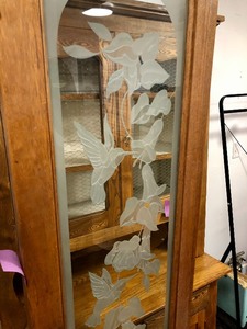 Large Etched Glass Sidelight Window wHummingbirds