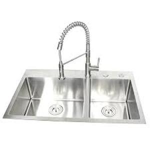 lot 138 image: Drop-in Top Mount 16-Gauge Stainless Steel 36 in. x 22 in. x 10 in. 6040 Offset Double Bowl Kitchen Sink new