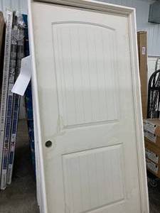 JELDWEN 2 PANEL ROUND TOP PLANK DOOR-RIGHT HANDED