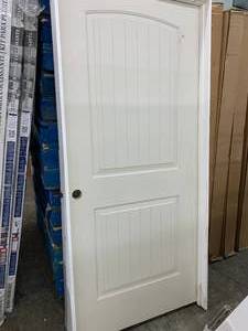 JELDWEN 2 PANEL ROUND TOP PLANK DOOR-RIGHT HAND
