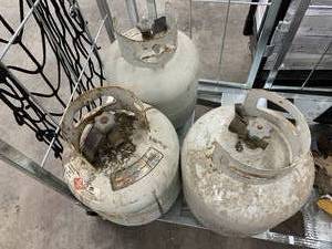 3 USED, OLD STYLE PROPANE TANKS