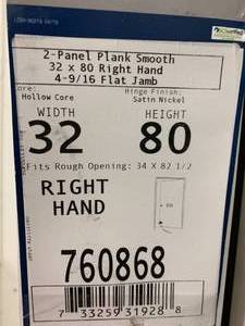 JELDWEN 2 PANEL PLANK ROUND TOP DOOR-RIGHT HANDED