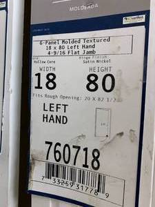 JELDWEN 6 PANEL TEXTURED BORED DOOR-LEFT HANDED