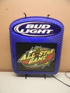 lot 1 image: VINTAGE MINNESOTA WILD BUD LIGHT 2004 ALL-STAR GAME BAR LIGHT SIGN - GREAT PIECE FOR THE CAVE - WORKS - APPROX 21 BY 25 - SEE PICTURES