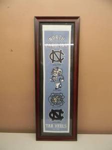 lot 10 image: NORTH CAROLINA TAR HEELS EST. 1789 PROFESSIONALLY FRAMED BANNER - VERY NICELY DONE - GREAT PIECE - APPROX 13 BY 37 - SEE PICTURES