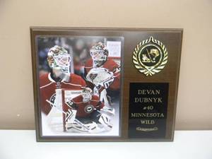 lot 13 image: DEVAN DUBNYK #40 MINNESOTA WILD PICTURE PLAQUE - NICE - APPROX 15 BY 12 - SEE PICTURES