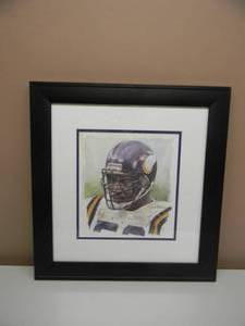 lot 15 image: Chris Doleman HOF MINNESOTA VIKING Print by Artist Merv Corning -  Absolutely Great Piece - Professionally Framed - Approx 20 by 21 - SEE PICTURES