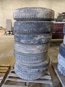 (Lot of 7) 19.5 Tires and Rims - Rims are 10-Bolt
